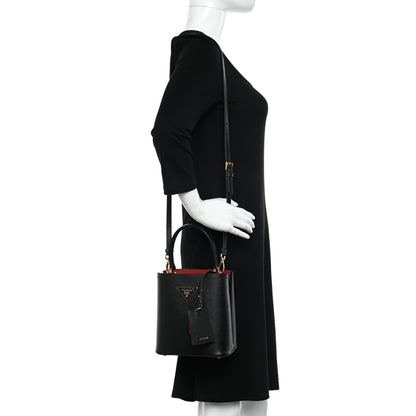 Prada Saffiano Cuir Small Panier Bucket Bag Black Fuoco 2 of 9