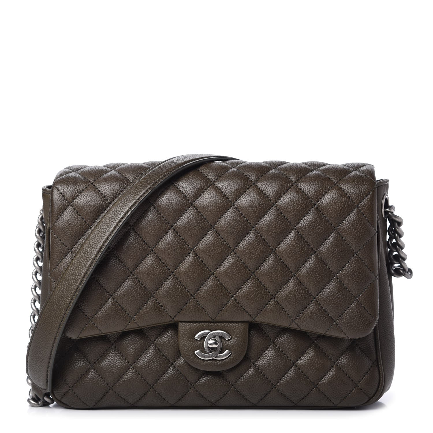 Chanel Caviar Quilted Medium Rock In Rome Single Flap Dark Khaki 1 of 11