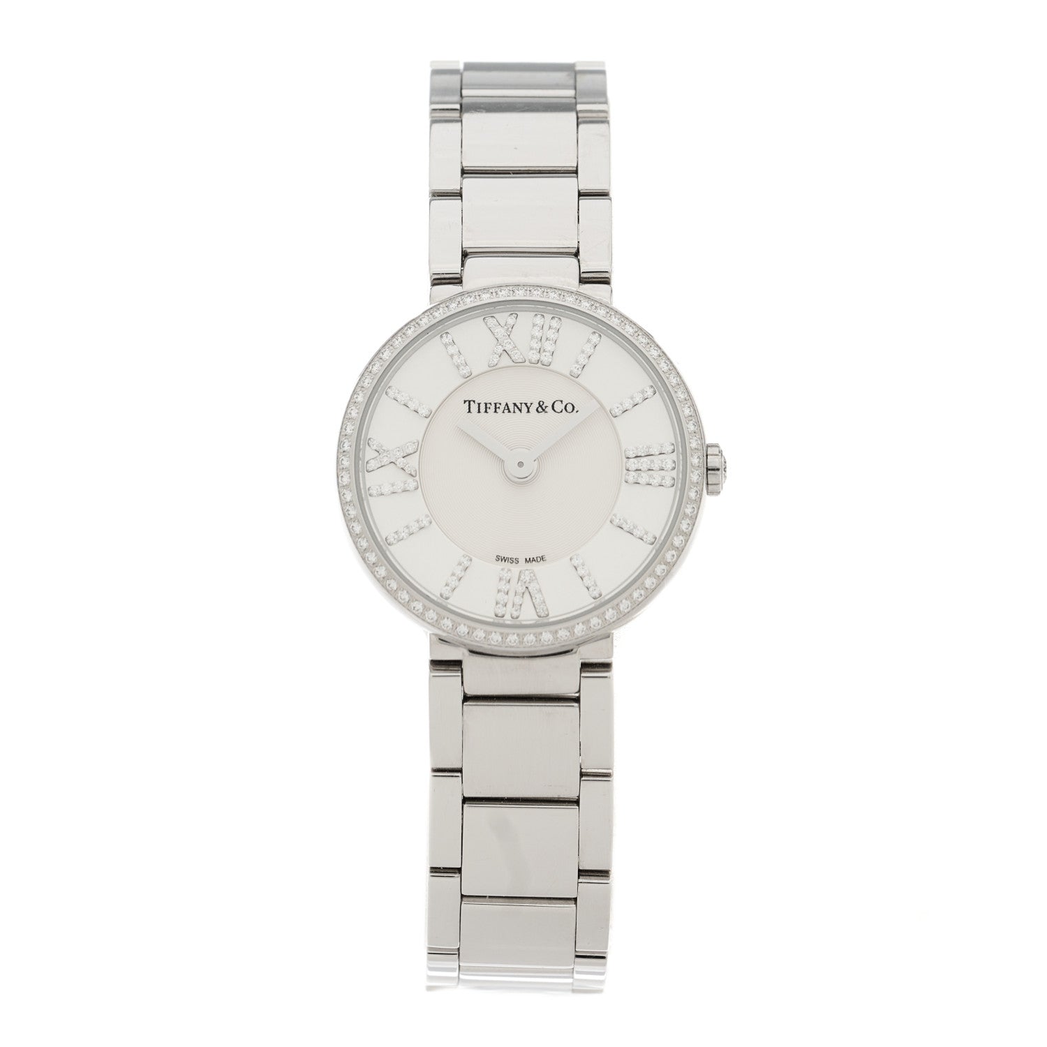 Tiffany Stainless Steel Diamond Bezel 24mm Atlas 2-Hand Quartz Watch Silver 1 of 5