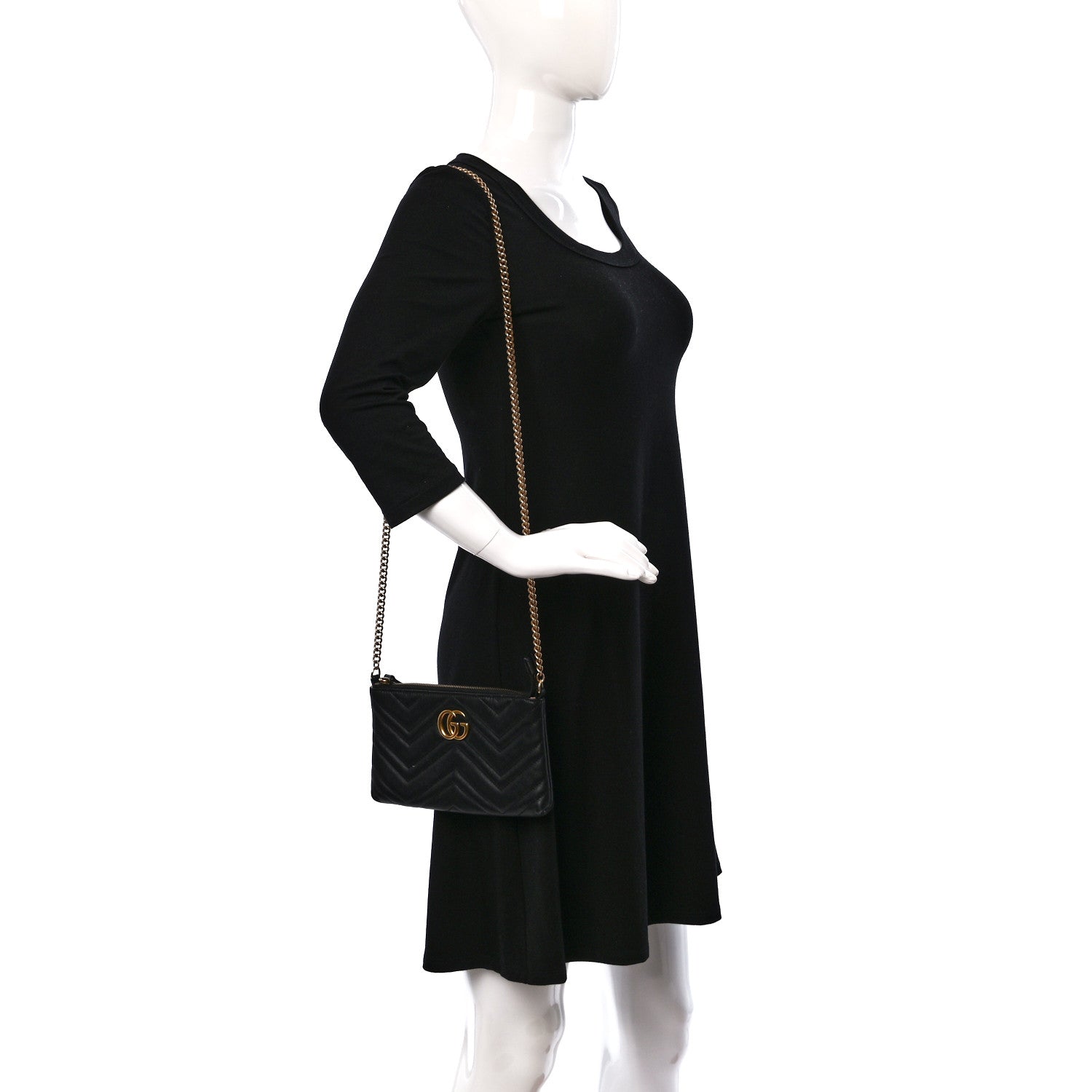 Gucci Calfskin Matelasse Mini GG Marmont Chain Bag Black 2 of 14
