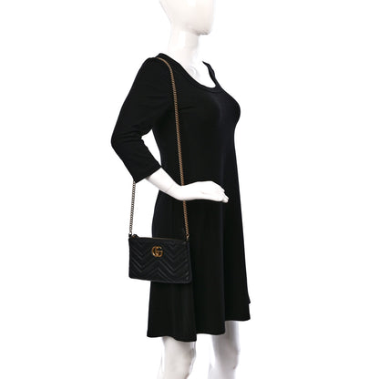 Gucci Calfskin Matelasse Mini GG Marmont Chain Bag Black 2 of 14