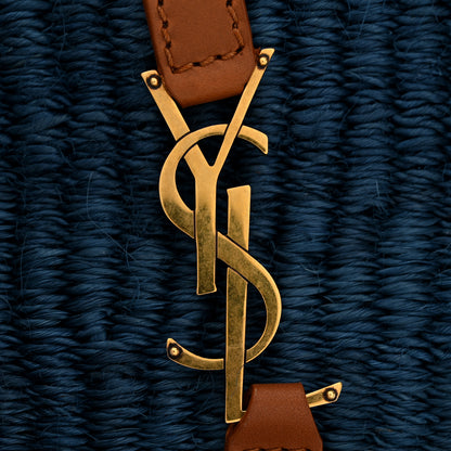 Saint Laurent Raffia Calfskin Small Panier Tote Blue 13 of 13