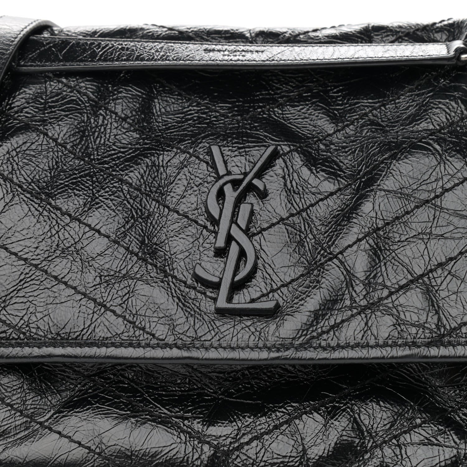 Saint Laurent Crinkled Calfskin Matelasse Monogram Medium Niki Chain Satchel Black 8 of 13