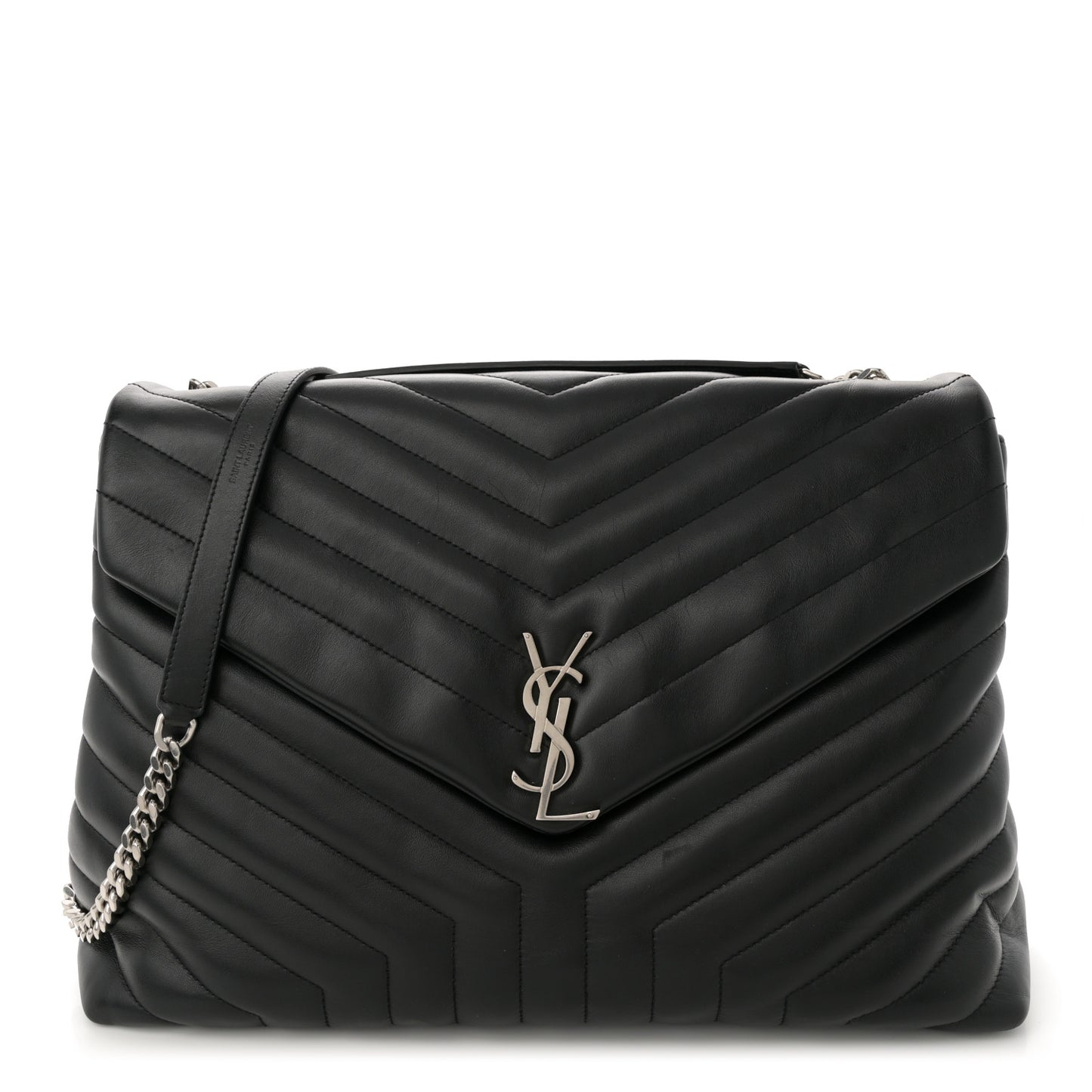 Calfskin Y Quilted Monogram Large Loulou Chain Satchel Black