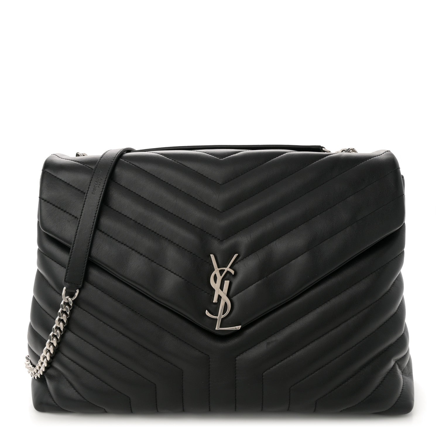 Saint Laurent Calfskin Y Quilted Monogram Large Loulou Chain Satchel Black 1 of 11