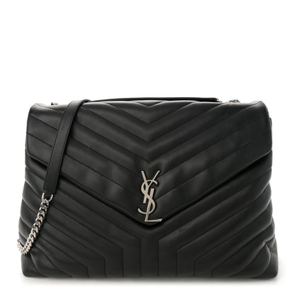 Saint Laurent Calfskin Y Quilted Monogram Large Loulou Chain Satchel Black 1 of 11