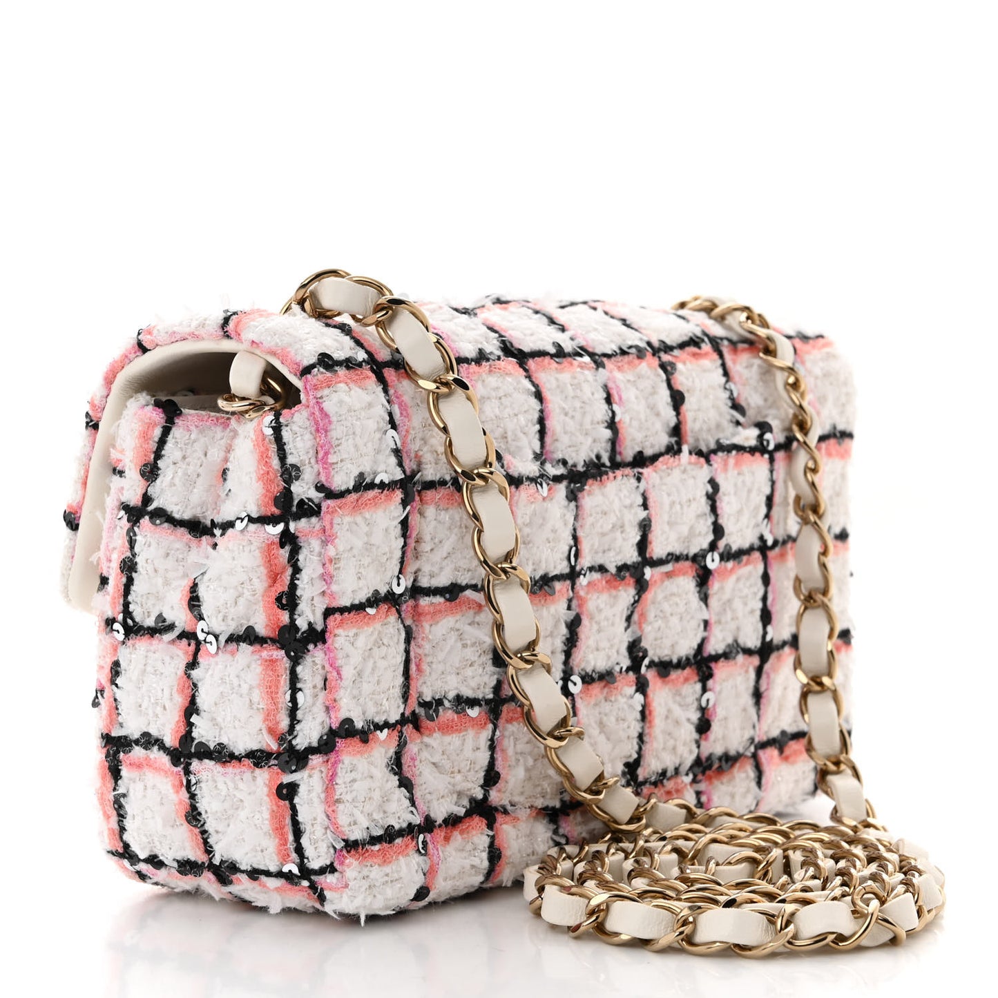 Tweed Quilted Mini Rectangular Flap White Multicolor