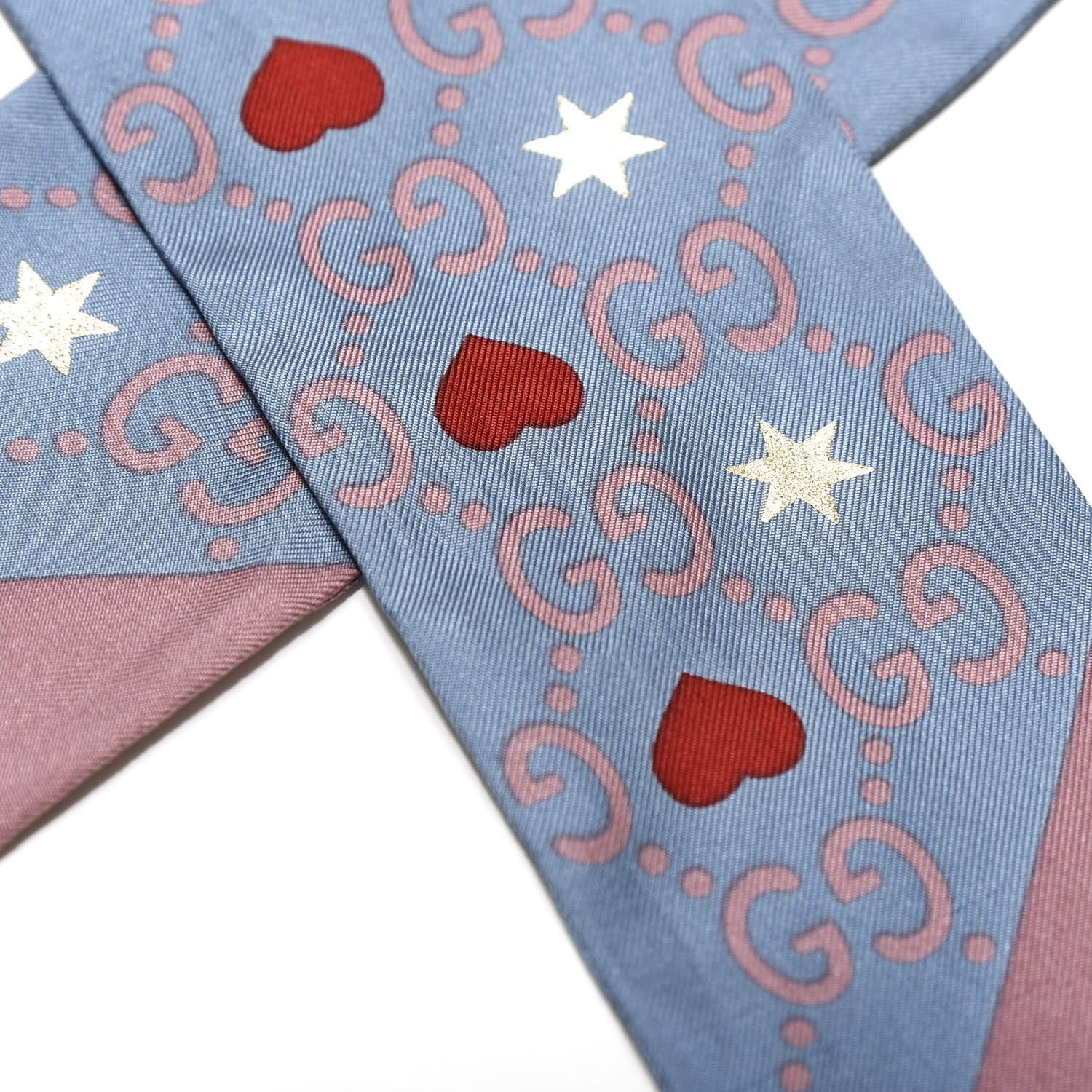 Gucci Silk Heart and Star Print Neck Bow Scarf Blue 3 of 3