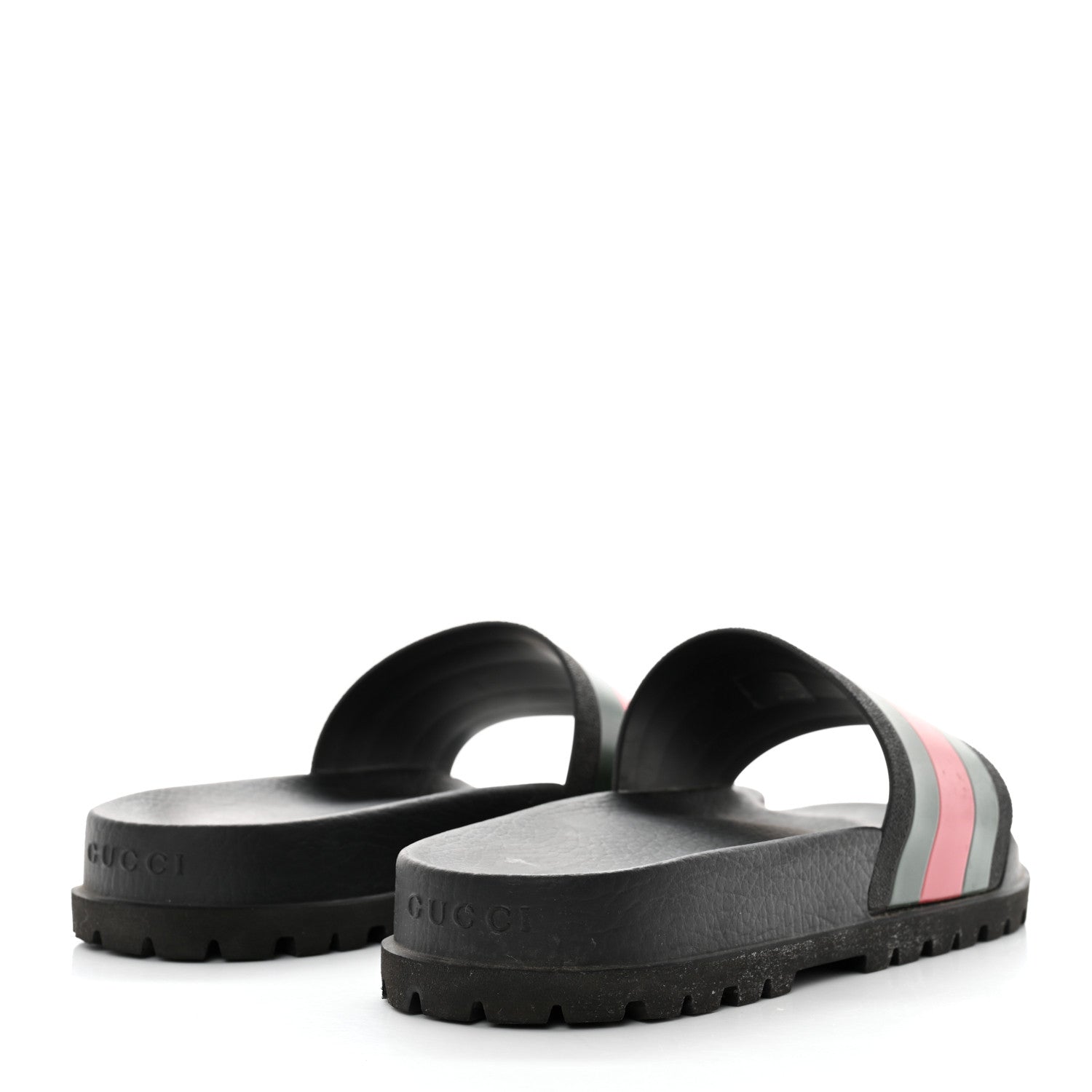 Gucci Rubber Web Mens Lug Sole Slide Sandals 10 Black Green Red 4 of 9