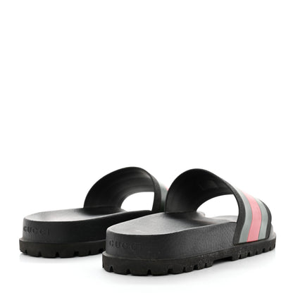 Gucci Rubber Web Mens Lug Sole Slide Sandals 10 Black Green Red 4 of 9