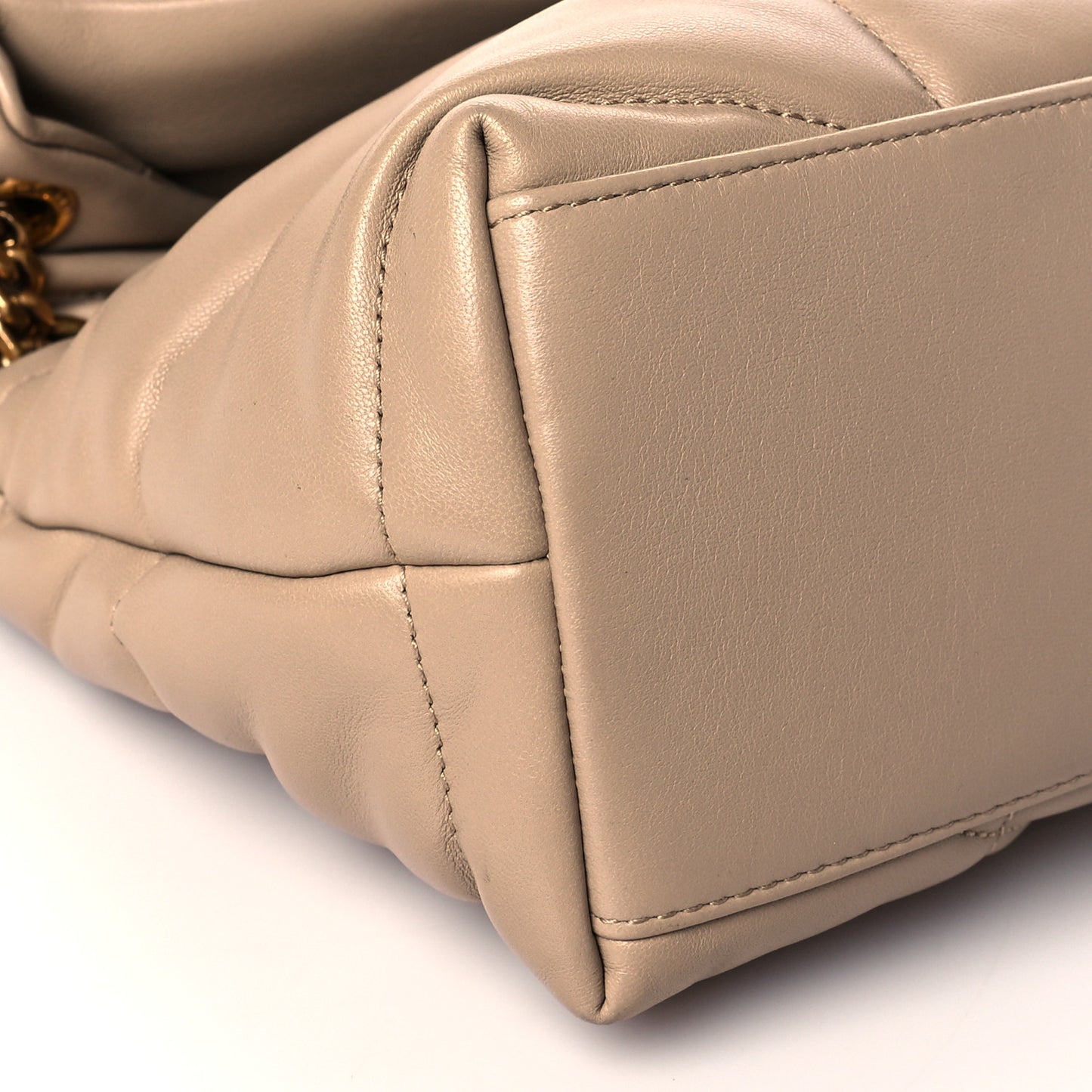 Lambskin Quilted Small Loulou Puffer Monogram Chain Satchel Dark Beige