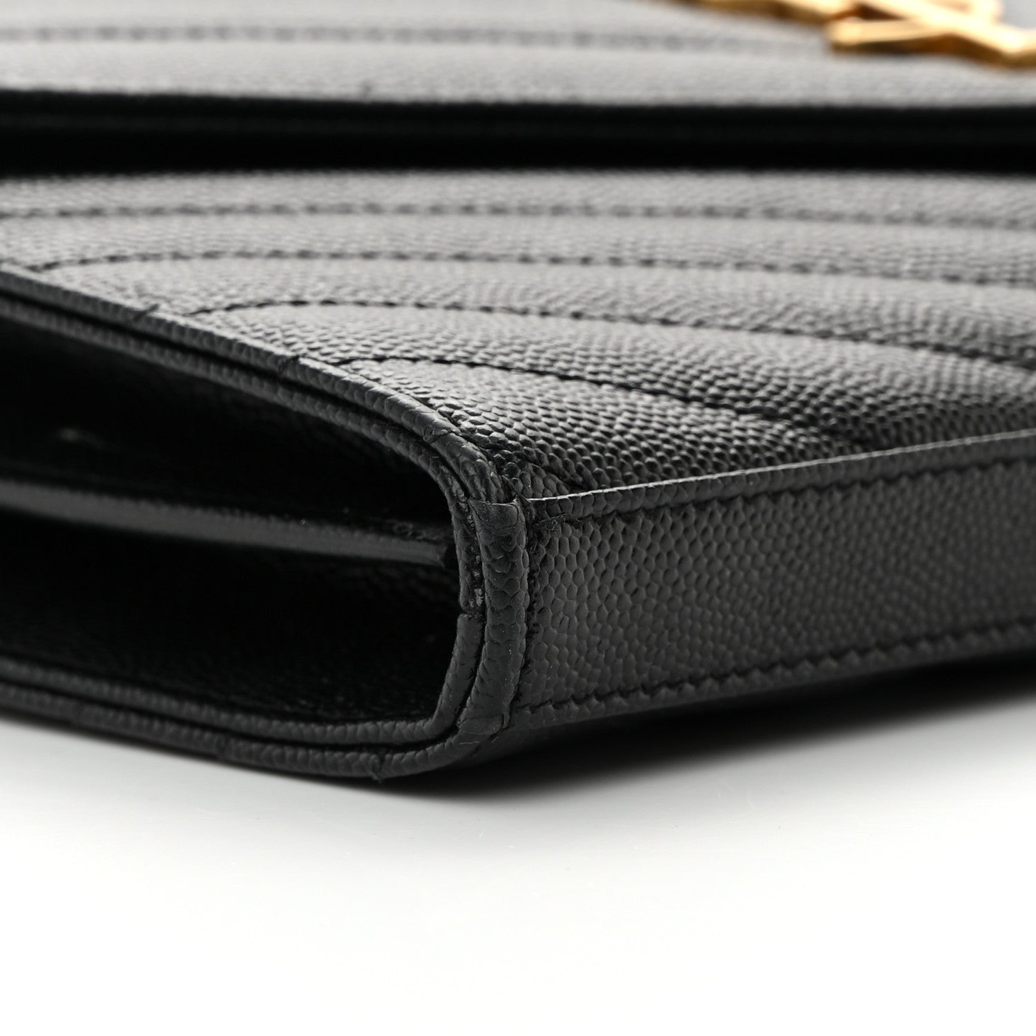 Saint Laurent Grain De Poudre Matelasse Chevron Monogram Chain Wallet Black 9 of 15
