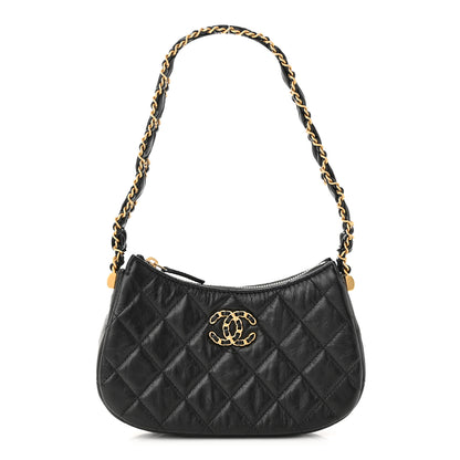 Chanel Crumpled Calfskin Quilted Braided CC Small Hobo Black 1 of 11