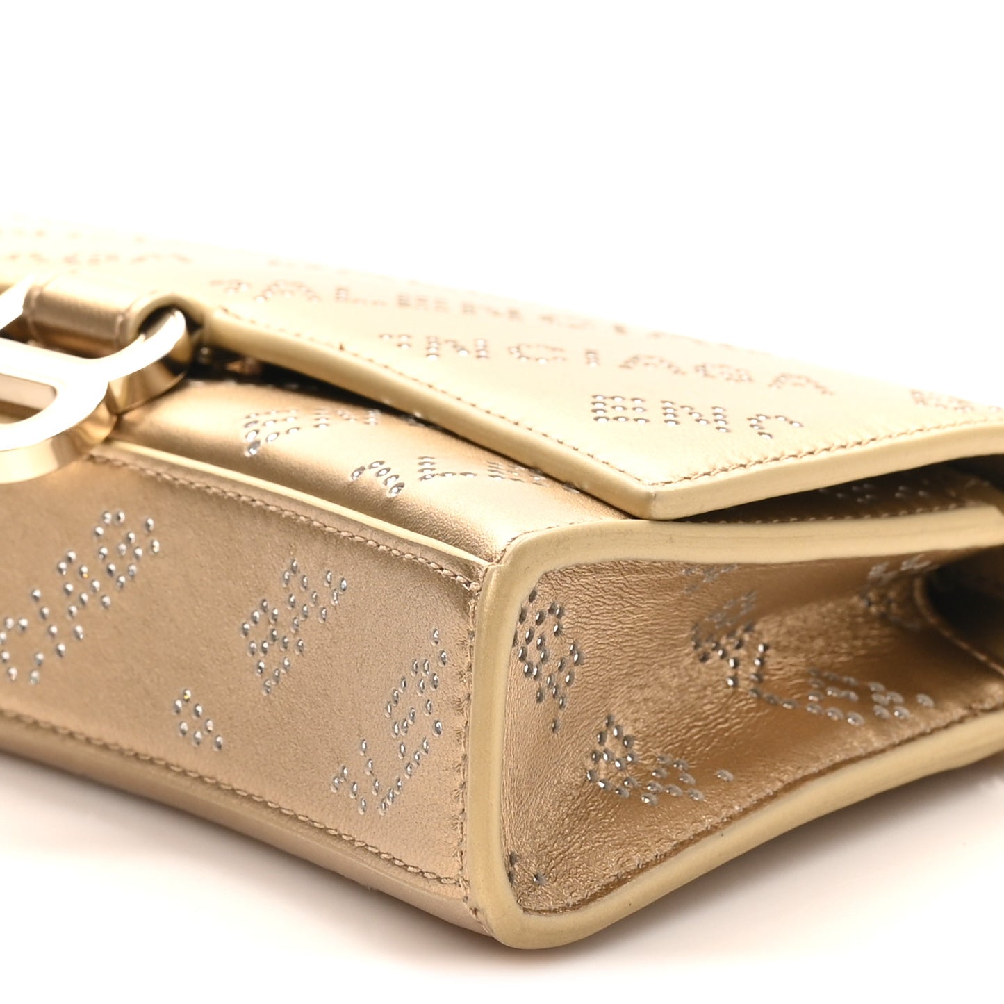 Metallic Smooth Calfskin Crystal Diagonal Allover Logo Hourglass Wallet Light Gold Crystal