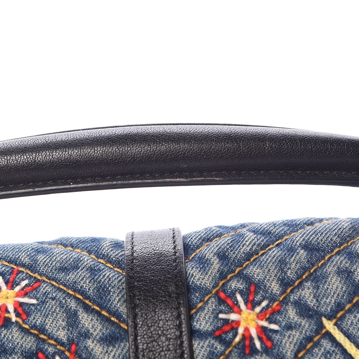 Saint Laurent Denim Matelasse Chevron Summer Embroidered Monogram Medium College Bag Blue 9 of 16
