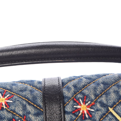 Saint Laurent Denim Matelasse Chevron Summer Embroidered Monogram Medium College Bag Blue 9 of 16