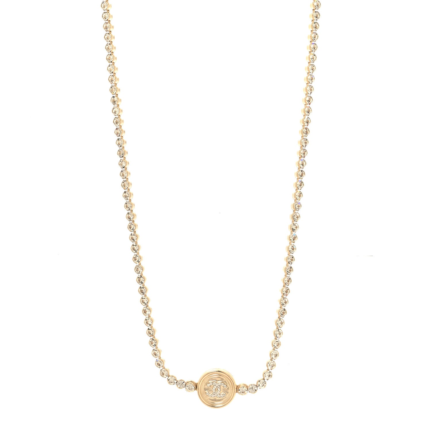 Chanel Crystal CC Chain Short Necklace Gold 1 of 5