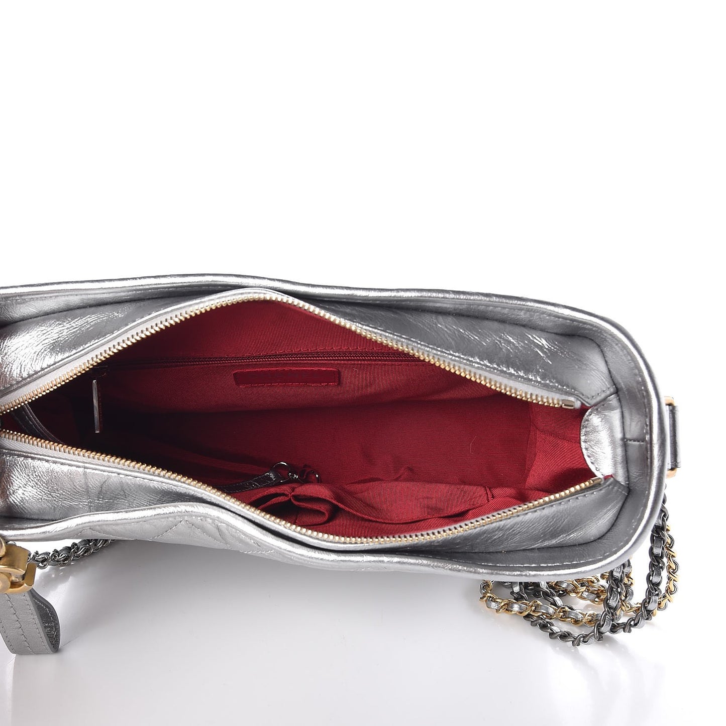 Metallic Aged Calfskin Quilted Medium Gabrielle Silver