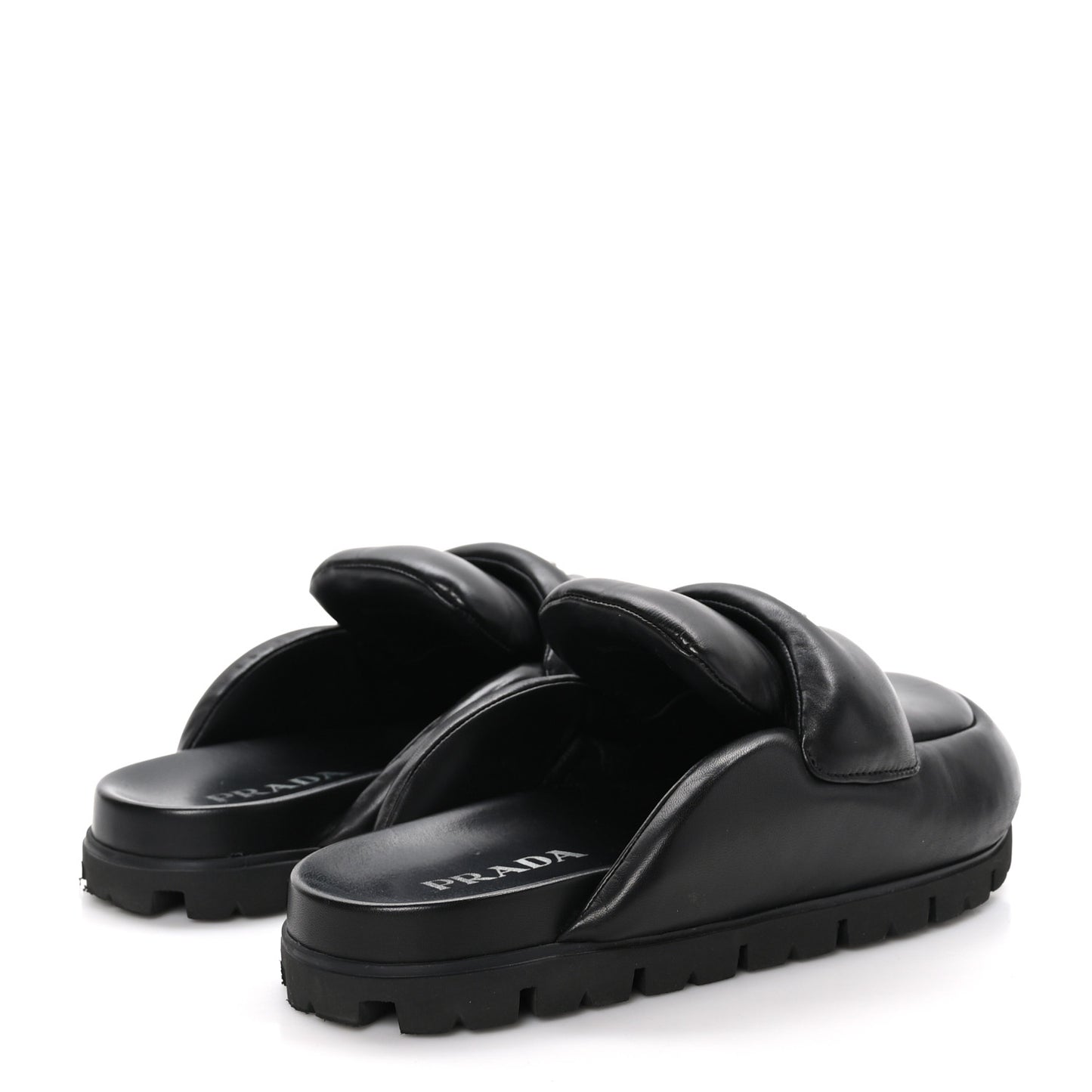 Nappa Soft Padded Metal Triangle Logo Lug Sole 20mm Mules 39 Black
