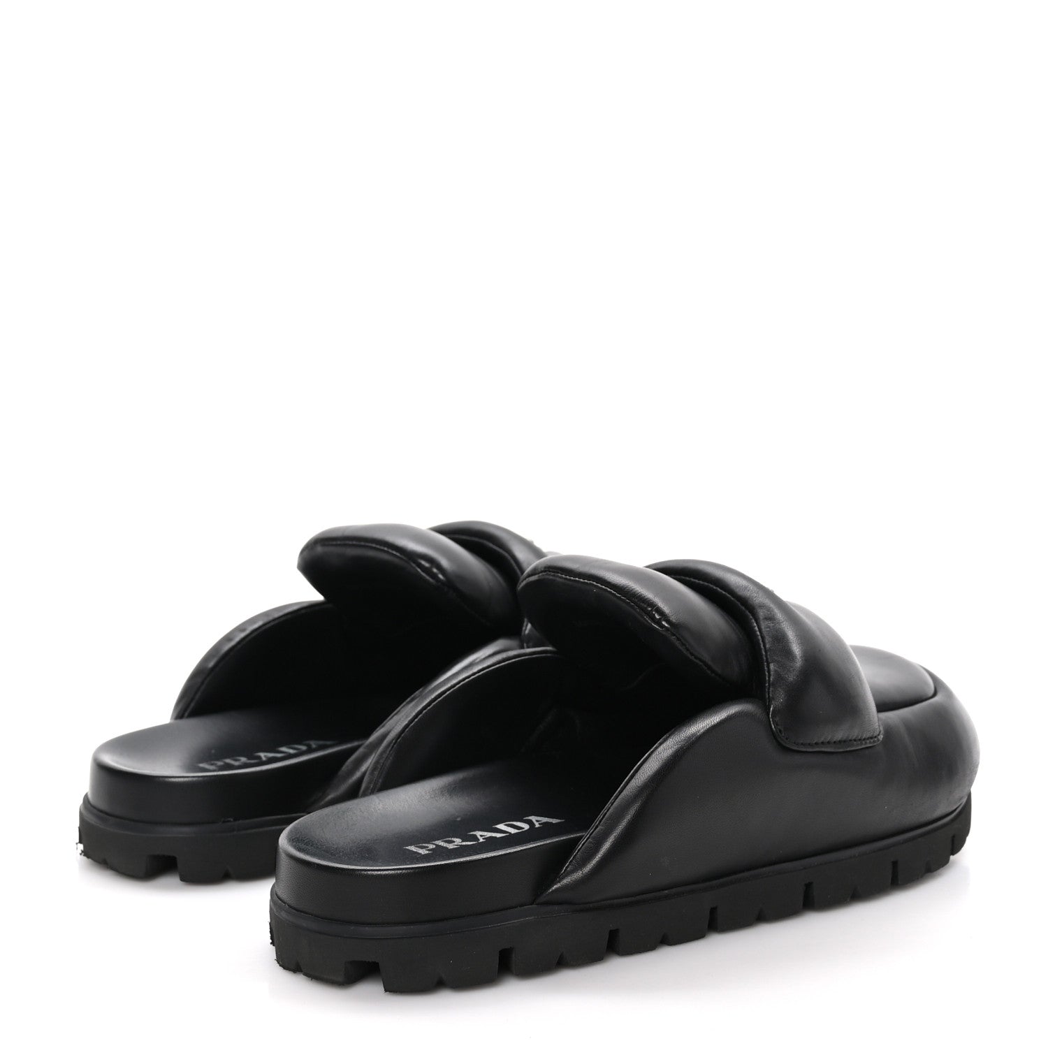 Prada Nappa Soft Padded Metal Triangle Logo Lug Sole 20mm Mules 39 Black 4 of 9