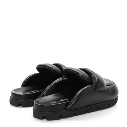Prada Nappa Soft Padded Metal Triangle Logo Lug Sole 20mm Mules 39 Black 4 of 9