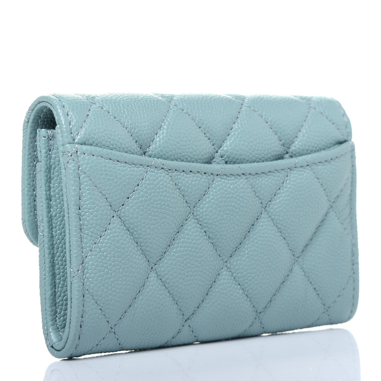 Chanel Caviar Quilted Flap Card Holder Wallet Light Blue 3 of 12