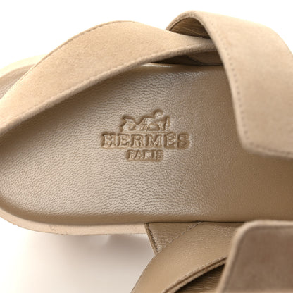 Hermes Suede Goatskin Cork Havana 30 Sandals 38 Beige Argile 7 of 8