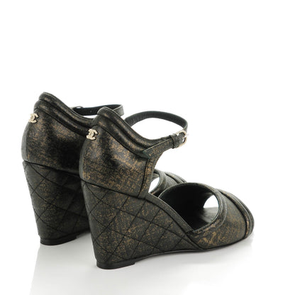 Chanel Lambskin Quilted Fantasy Wedge Sandals 36.5 Black Gold 4 of 8
