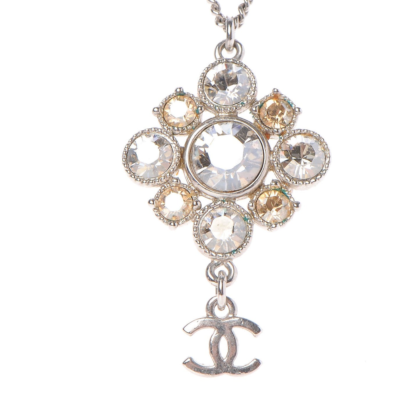 Crystal CC Pendant Necklace Silver