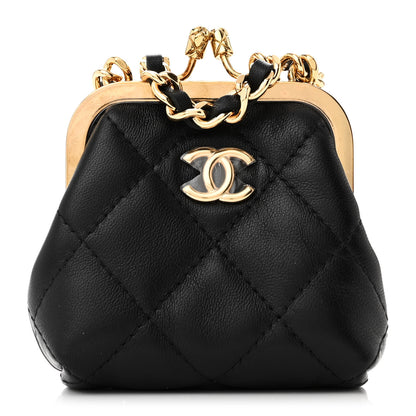 Chanel Lambskin Quilted Mini Kiss Lock Clutch With Chain Black 1 of 11