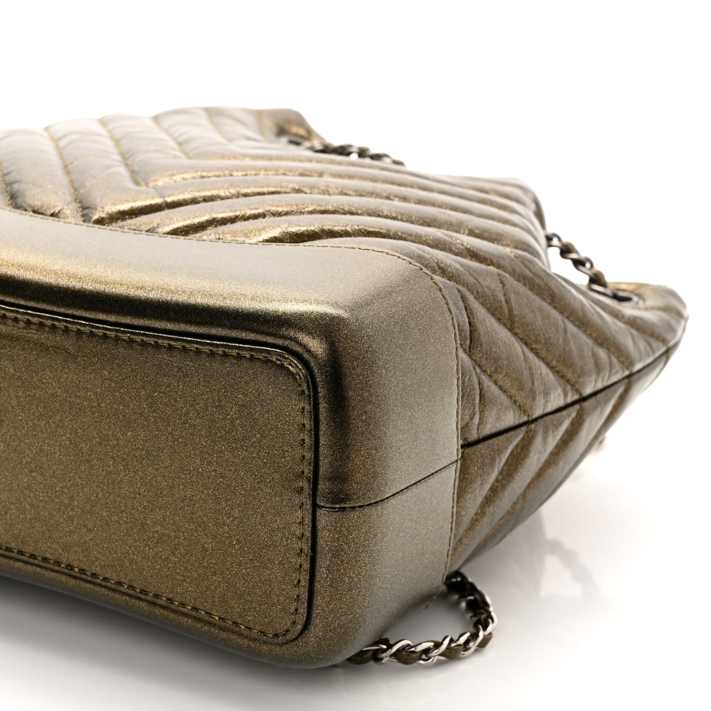 Metallic Aged Calfskin Chevron Quilted Small Gabrielle Backpack Gold