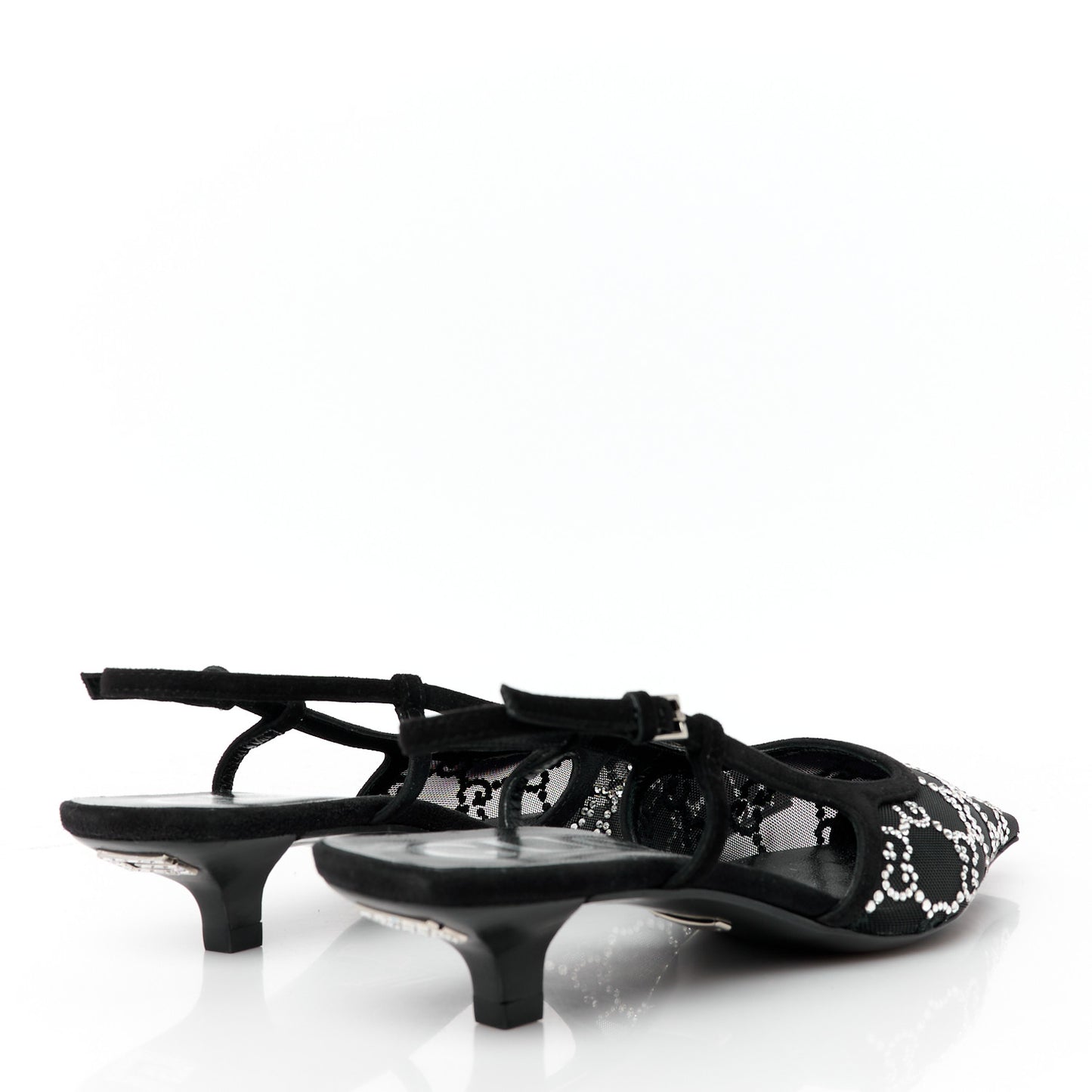Tela Retino Kid Scamosciato Crystal GG Monogram Square G 35mm Slingback Pumps 35 Black