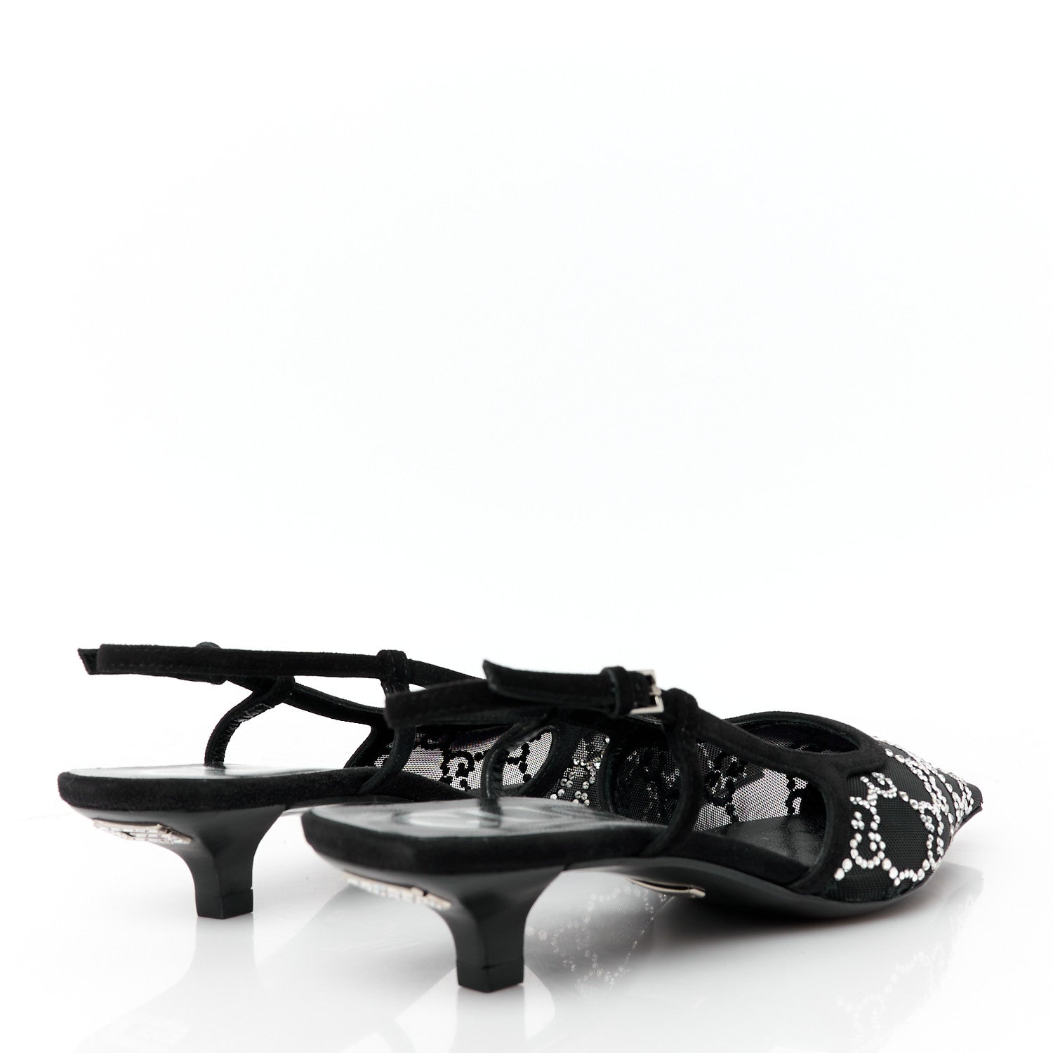 Gucci Tela Retino Kid Scamosciato Crystal GG Monogram Square G 35mm Slingback Pumps 35 Black 4 of 9