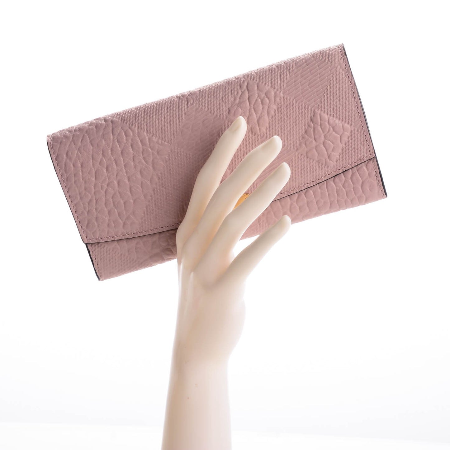 Signature Grain Calfskin Check Embossed Continental Wallet Pale Orchid