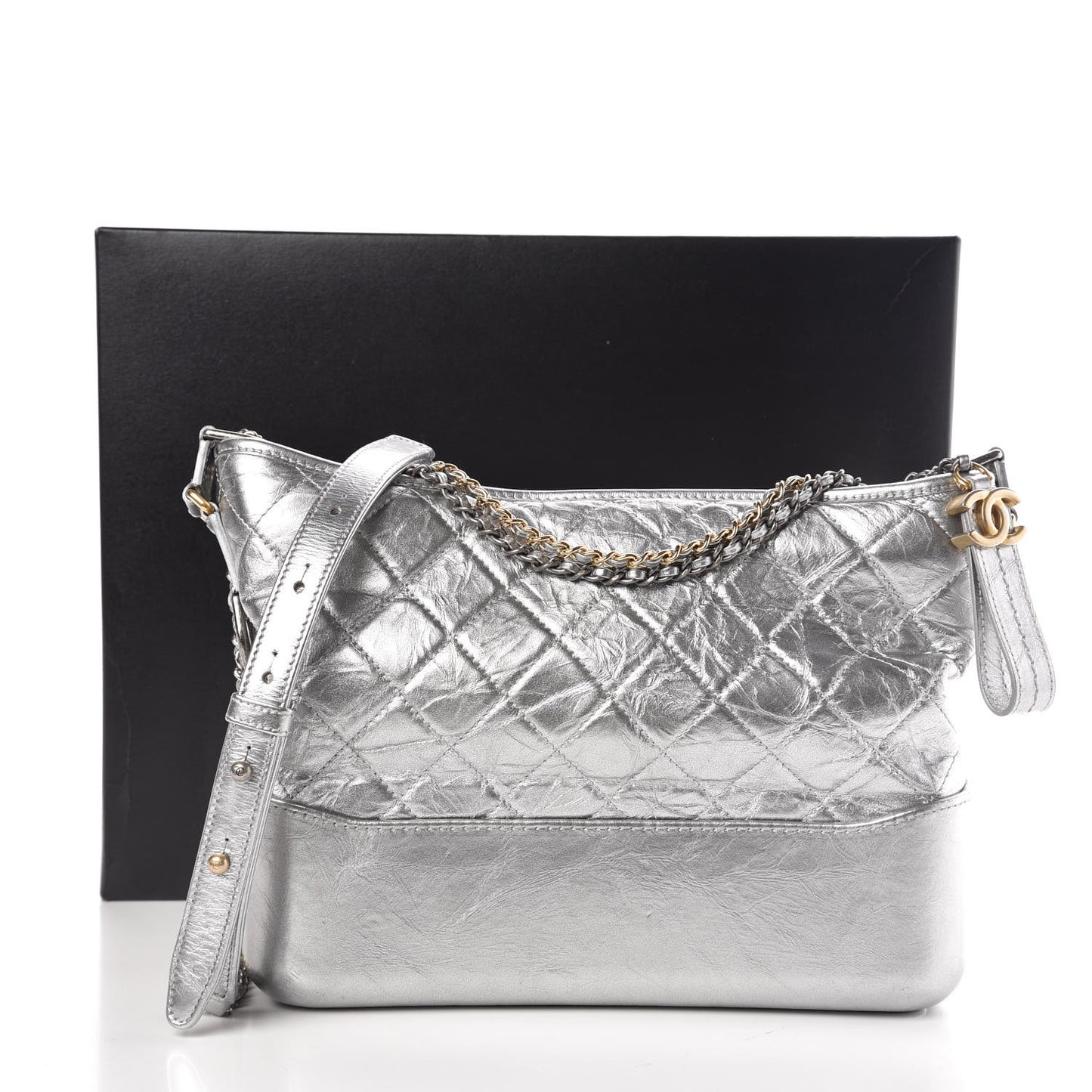 Metallic Lambskin Calfskin Quilted Medium Gabrielle Hobo Silver