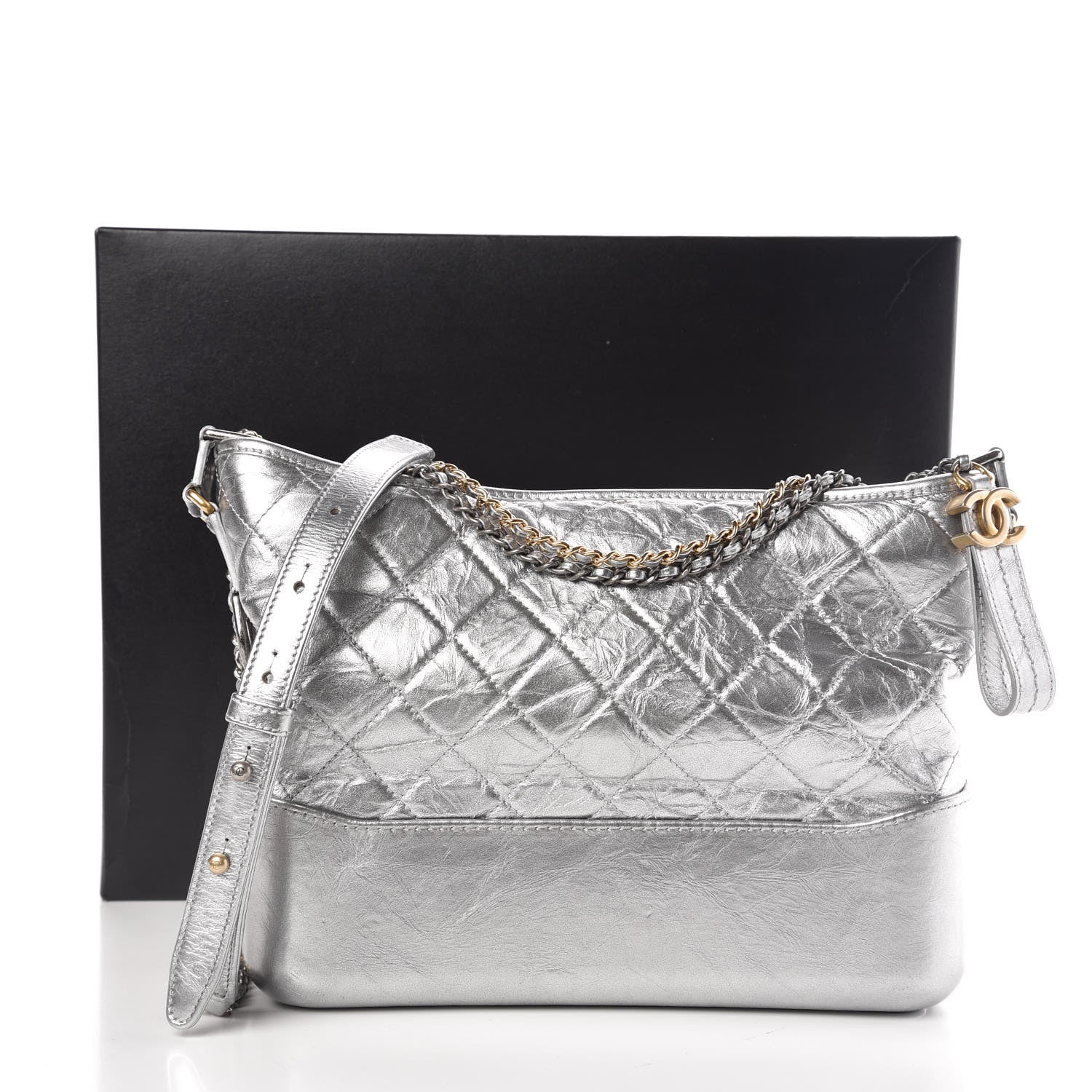 Chanel Metallic Lambskin Calfskin Quilted Medium Gabrielle Hobo Silver 11 of 11