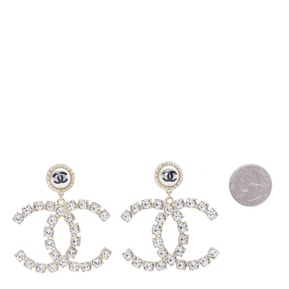 Chanel Crystal Pearl Large CC Drop Earrings Light Gold 2 of 4