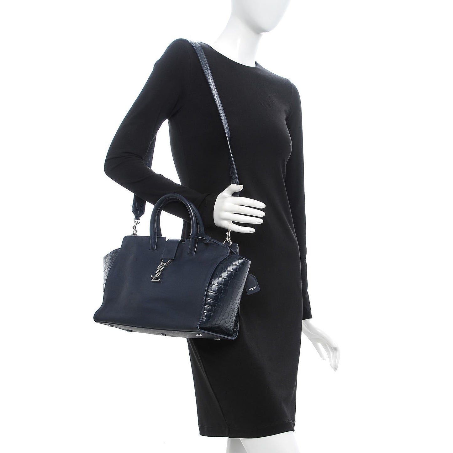 Calfskin Croc Embossed Small Monogram Downtown Cabas Blue