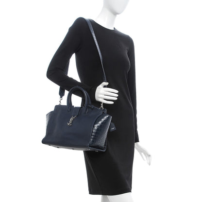 Saint Laurent Calfskin Croc Embossed Small Monogram Downtown Cabas Blue 2 of 8