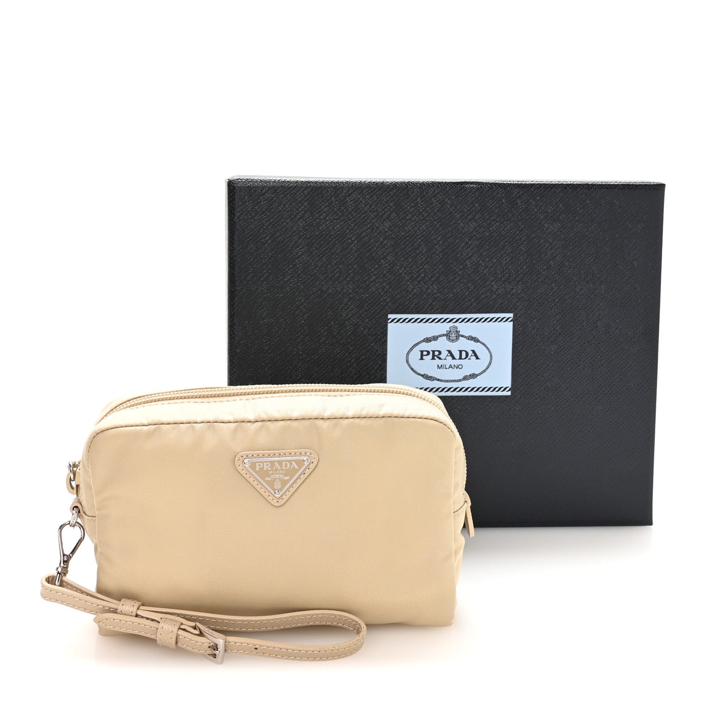 Re-Nylon Vela Saffiano Wristlet Deserto