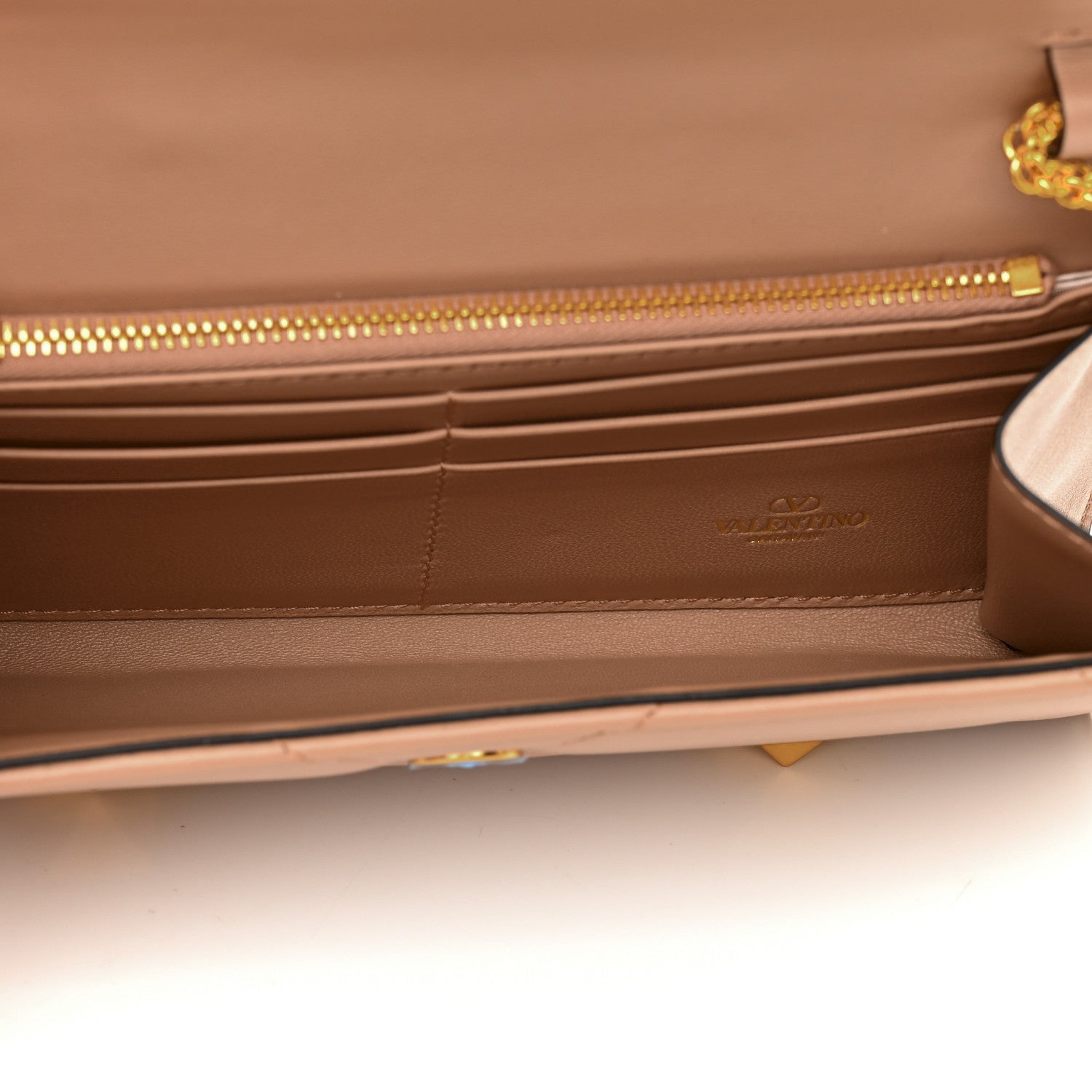 Valentino Garavani Nappa Roman Stud Wallet on Chain Rose Cannelle 5 of 10