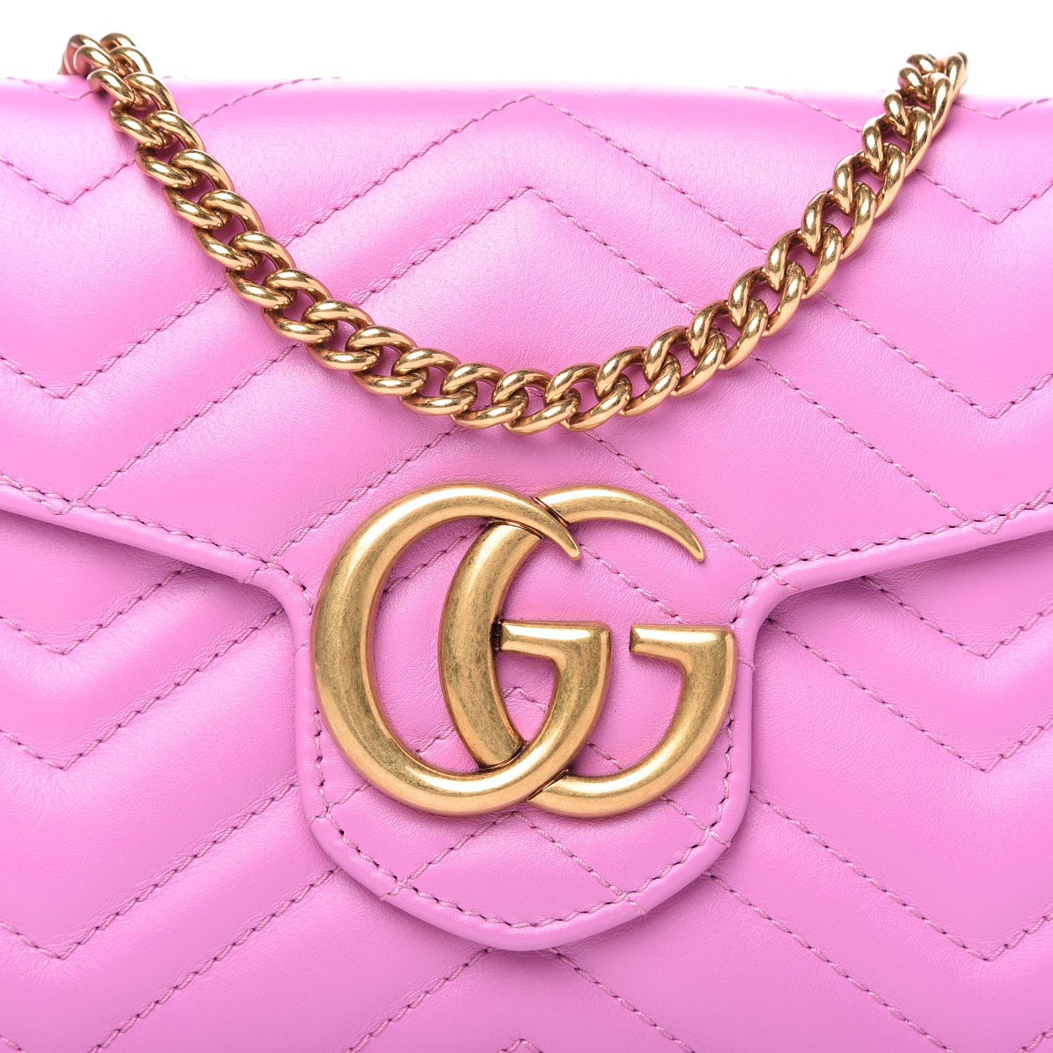 Gucci Calfskin Matelasse Mini GG Marmont Chain Wallet Candy Mousse 9 of 9