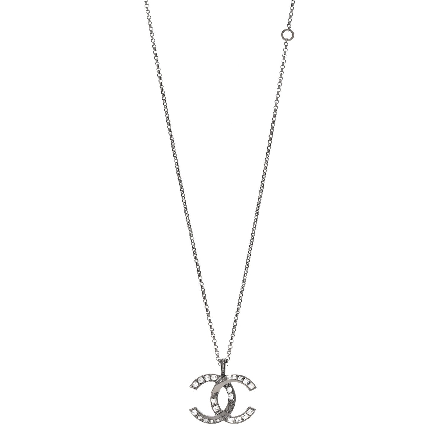 Baguette Crystal Large CC Necklace Silver