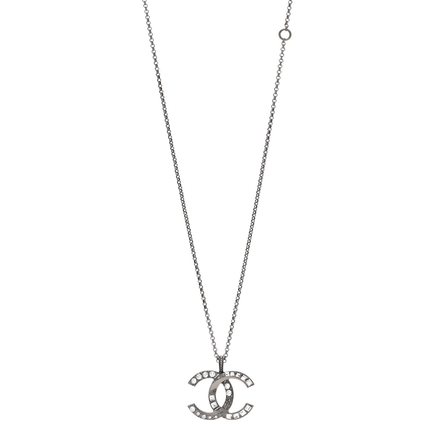 Chanel Baguette Crystal Large CC Necklace Silver 1 of 3