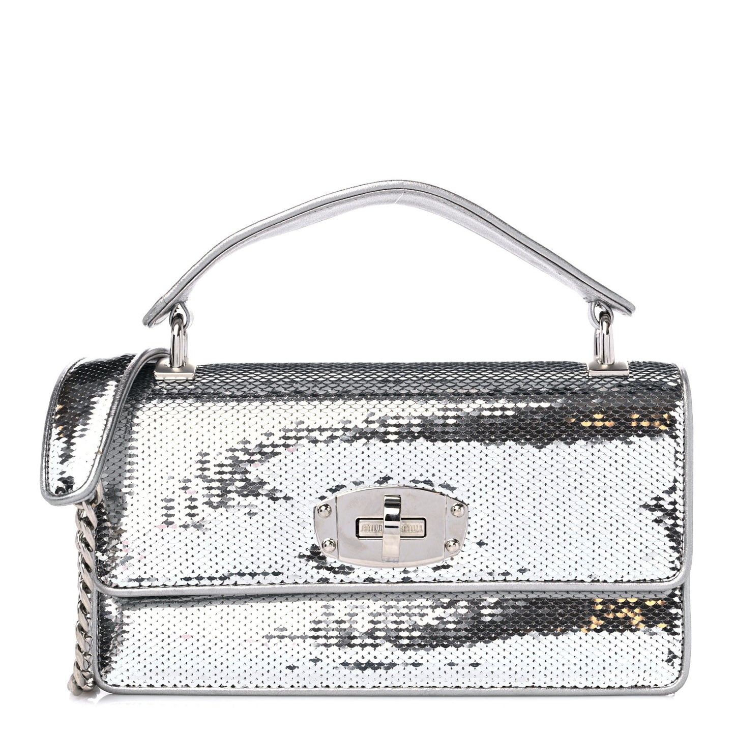 Paillettes Top Handle Chain Crossbody Argento
