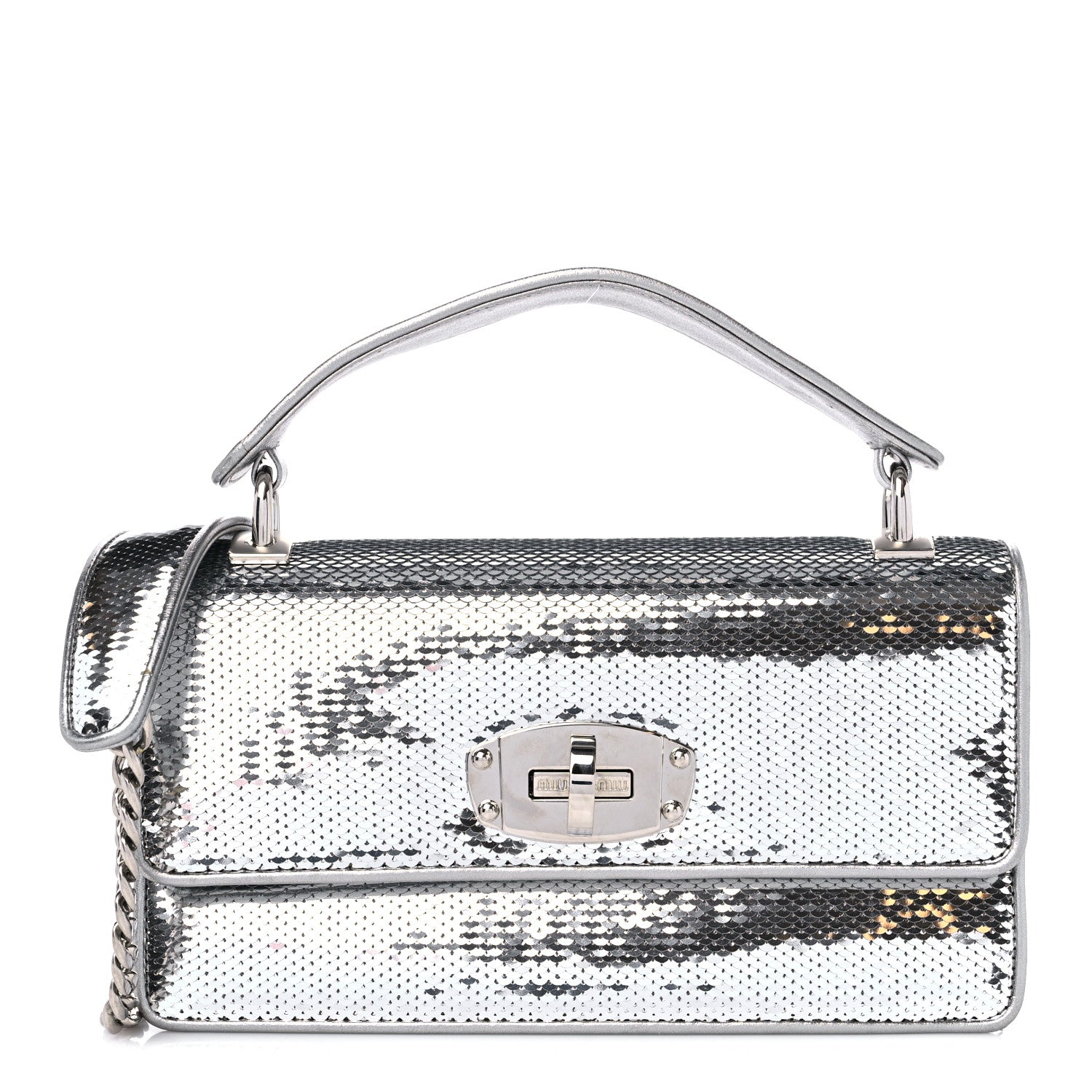 Miu Miu Paillettes Top Handle Chain Crossbody Argento 1 of 10