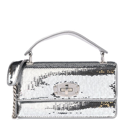 Miu Miu Paillettes Top Handle Chain Crossbody Argento 1 of 10
