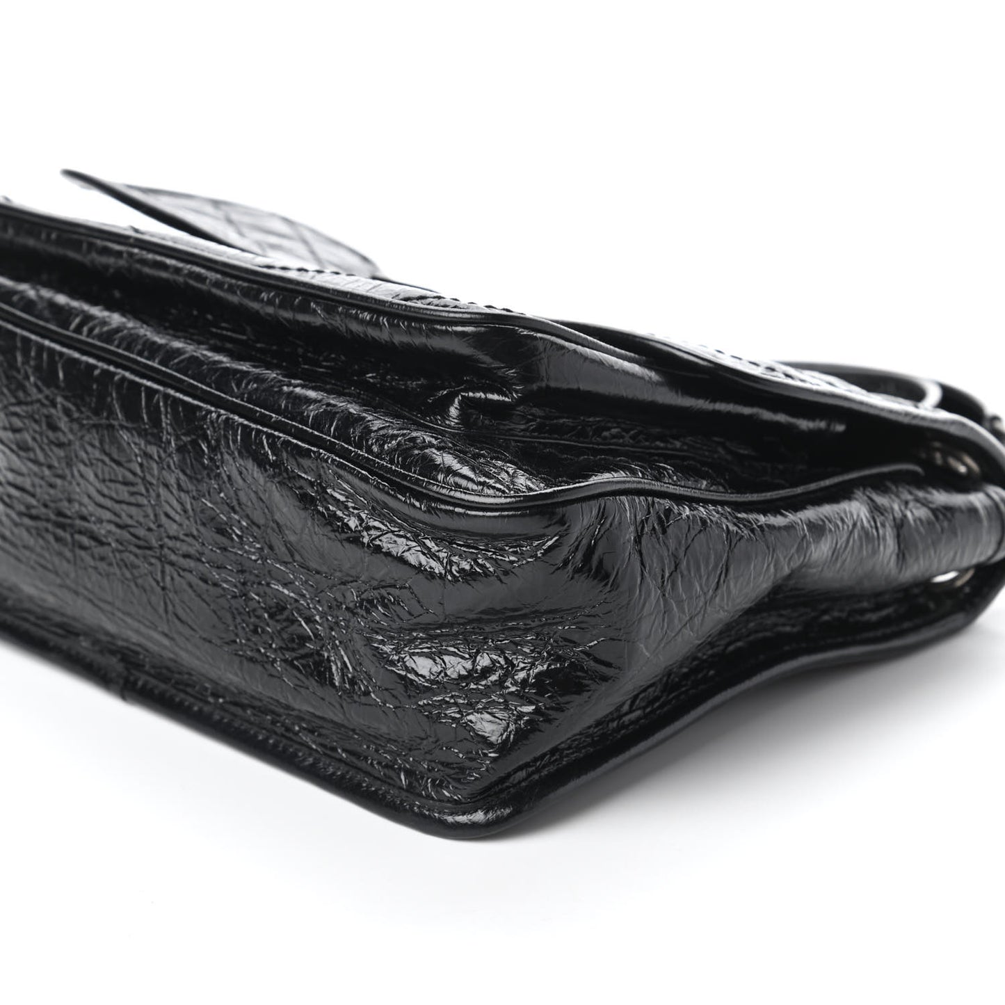 Crinkled Calfskin Matelasse Monogram Medium Niki Chain Satchel Black
