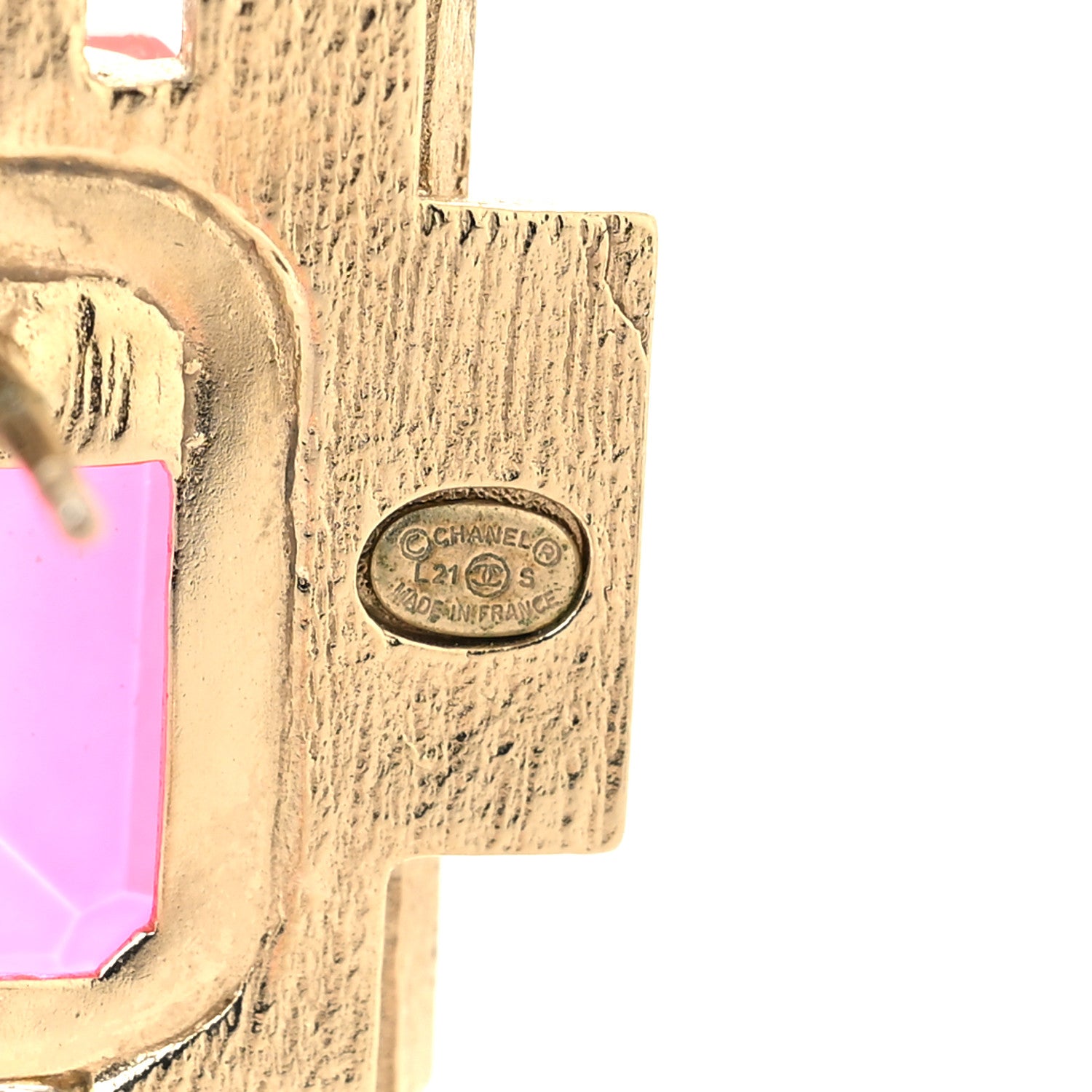 Chanel Metal Crystal CC Earrings Gold Pink 4 of 6