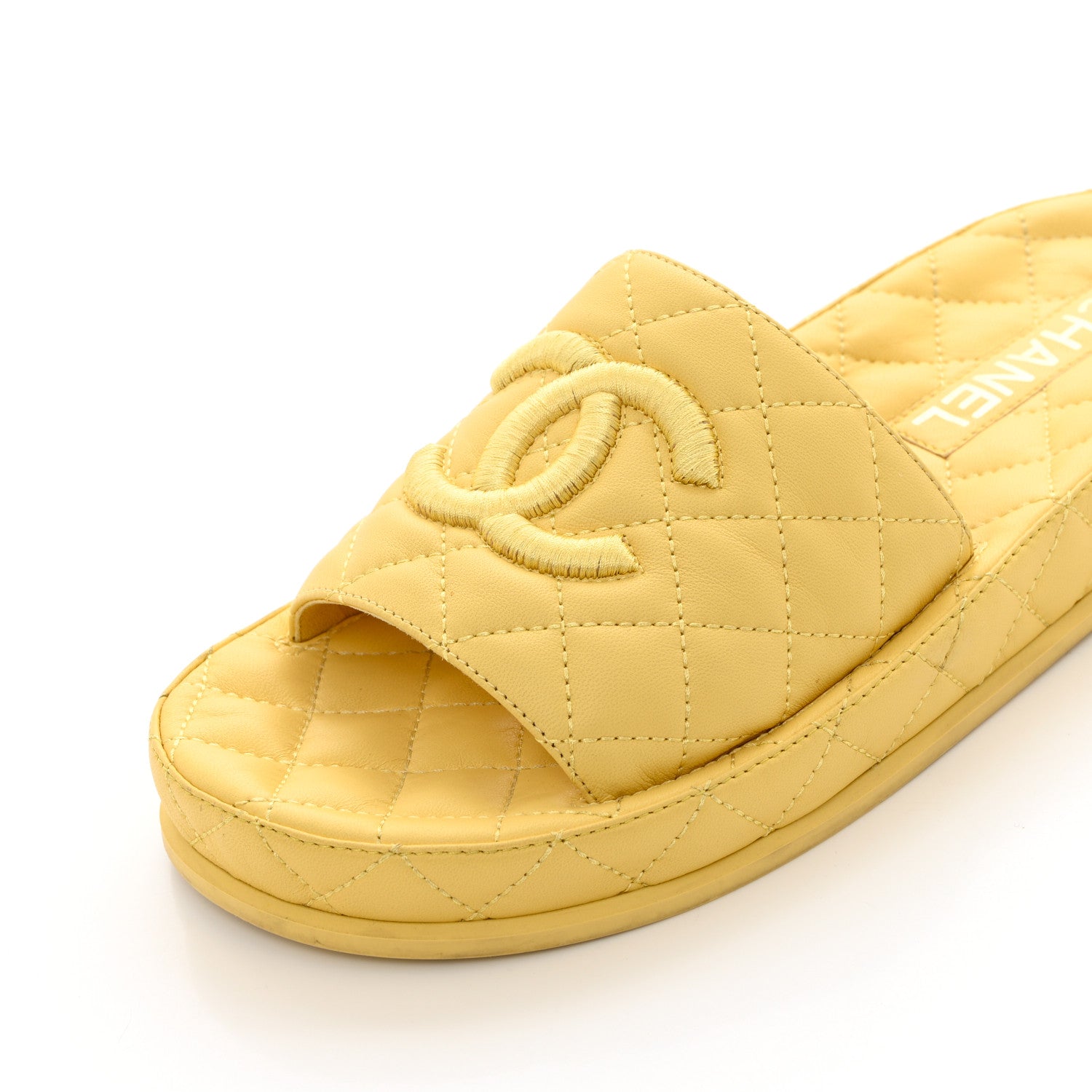 Chanel Lambskin Quilted CC Mules Sandals 38 Yellow 11 of 13